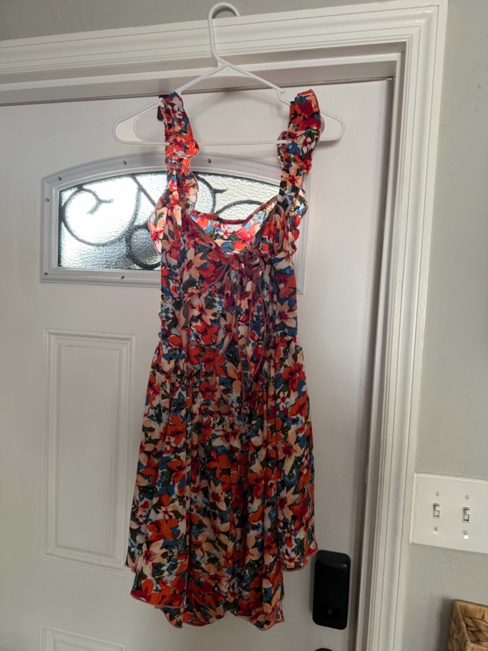 Floral Tie-back shorts romper in Red & Blue